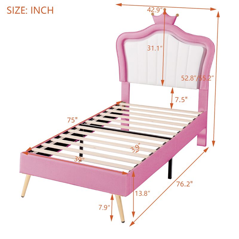 Merax Modern Princess Bed With Crown Headboard