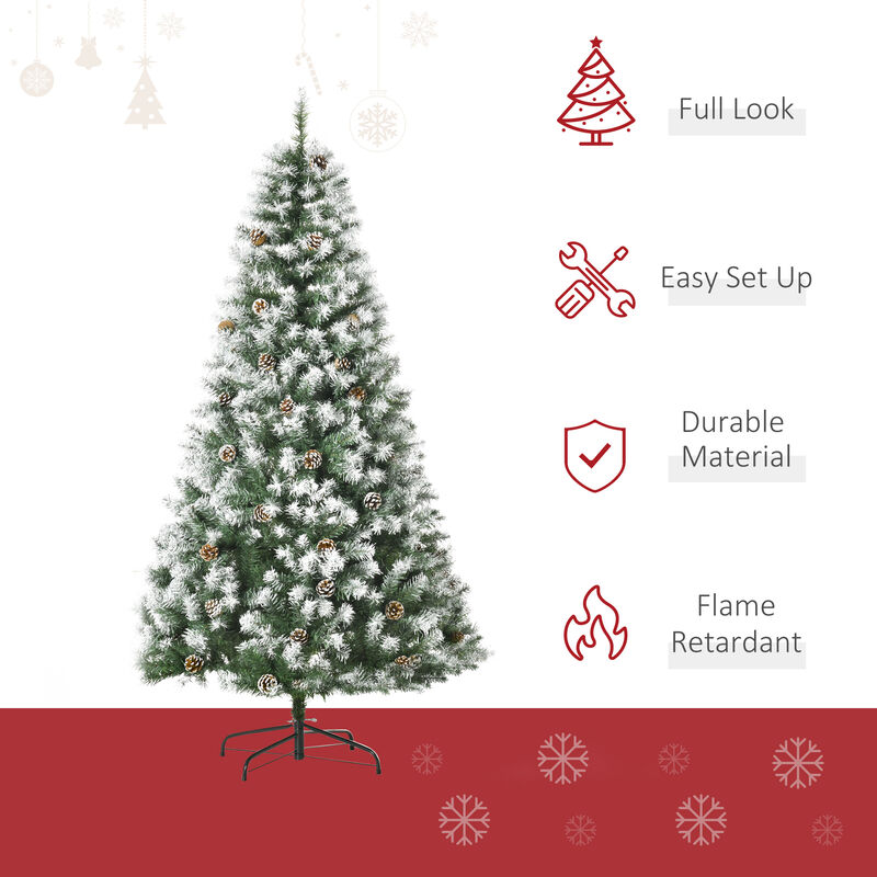 6' Artificial Flocked Christmas Tree Holiday Home Xmas Decoration w/ Pine Cone