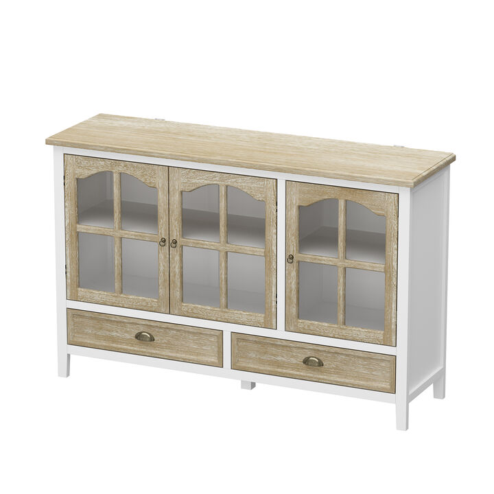 FUFU&GAGA Modern White 3-Door 2-Drawer Bookcase, Elegant & Functional Storage Cabinet with Metal Handles, (55.1" W x 35.4" H x 15.7" D), Brown