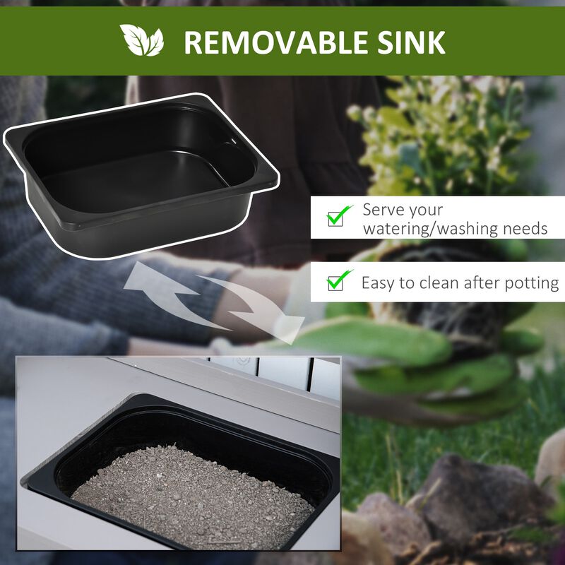 Grey Garden Station: Potting Bench with Sink and Metal Sieve Screen