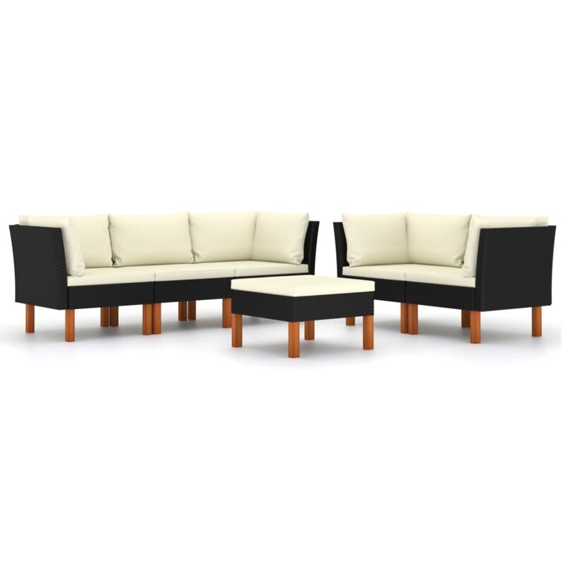 vidaXL 6 Piece Garden Lounge Set with Cushions Poly Rattan Black