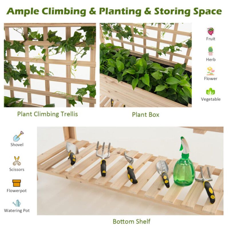 Hivvago Wooden Raised Garden Bed with Wheels Trellis and Storage Shelf