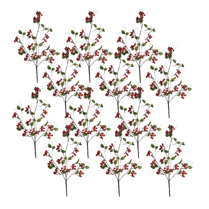 Set of 12 Boxwood Berry Twig Sprays for Holiday, Seasonal, and Home Decor