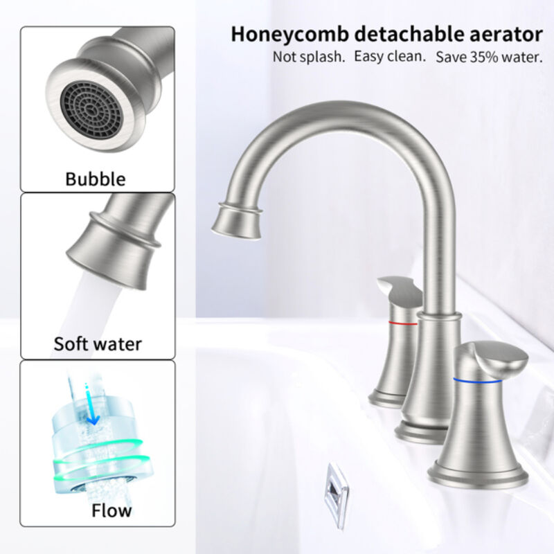 2-Handle Widespread Bathroom Sink Faucet with High-Arc Spout for Modern & Classic Vanities