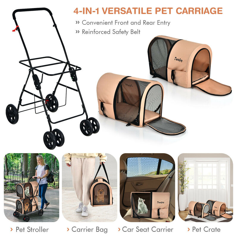 Costway 4-in-1 Double Pet Stroller w/ Detachable Carrier Travel Carriage for Cats Blue
