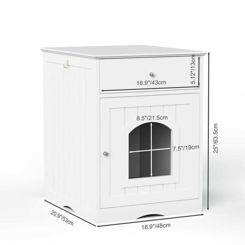 Streamdale Wooden Cat Litter Box Enclosure with Drawer & Side Table
