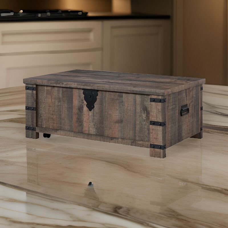 Classic 47 Inch Coffee Table, Lift Top Concealed Storage, Rustic Brown Wood-Benzara