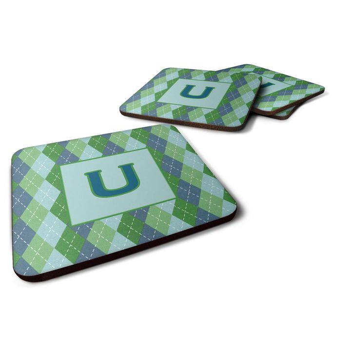 Caroline's Treasures CJ1020-UFC Monogram-Blue Argoyle Foam Coasters (Set of 4), Initial Letter U, 3.5 H x 3.5 W, Multicolor