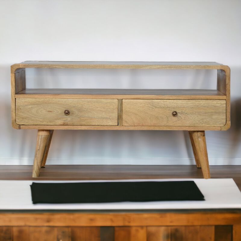 Artisan Furniture Curved Oak-ish   Solid Wood 2 Drawer Media Unit