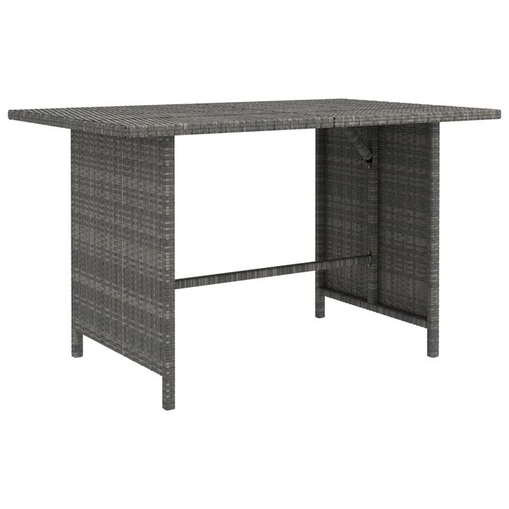 Outdoor Dining Table, 43 Inch Rectangular Top, Dark Gray Poly Rattan - Benzara