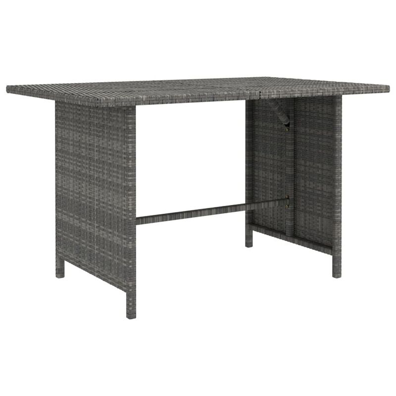 Outdoor Dining Table, 43 Inch Rectangular Top, Dark Gray Poly Rattan - Benzara