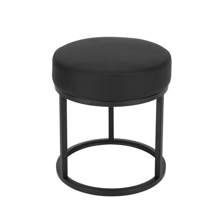 18 Inch Accent Stool Ottoman, Round Seat, Open Metal Frame, Black Finish - Benzara