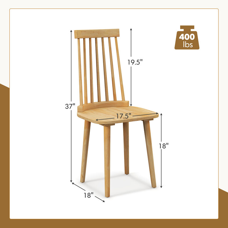 Windsor Dining Chairs Set of 2 with High Spindle Back and Natural Rubber Wood Legs