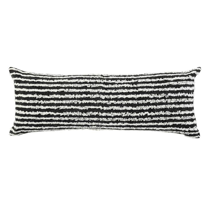 36" Black and Beige Wispy Ways Rectangular Lumbar Throw Pillow