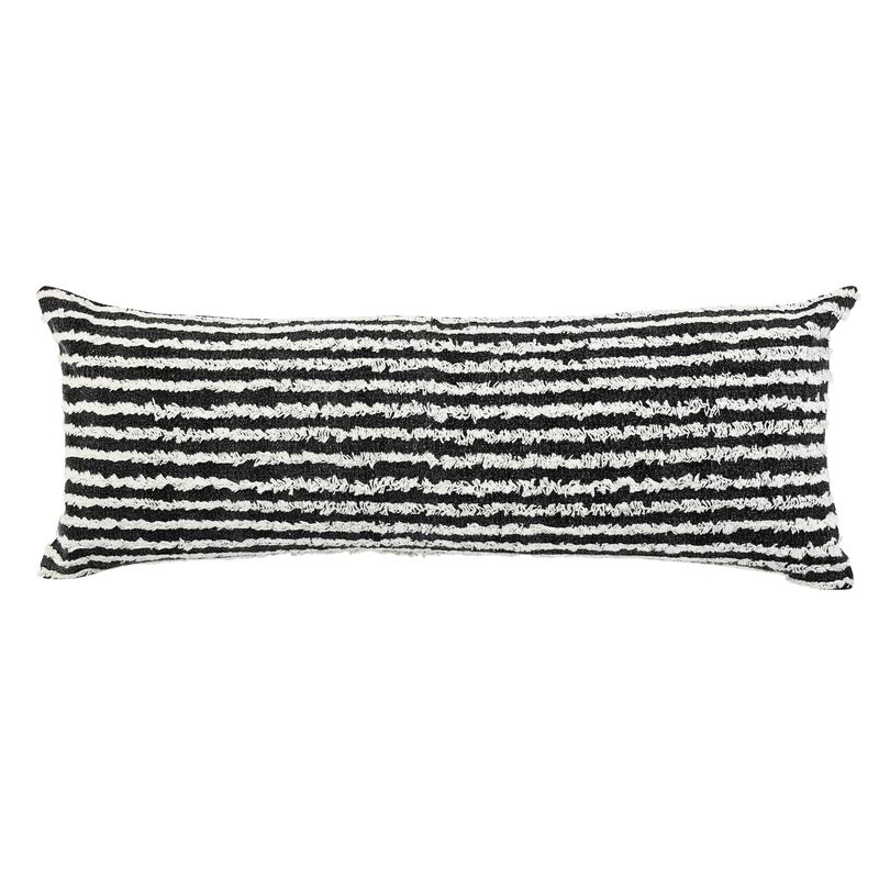 36" Black and Beige Wispy Ways Rectangular Lumbar Throw Pillow