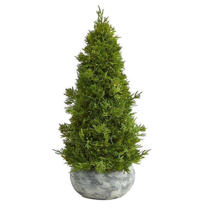 Nearly Natural 18-in Cypress Cone Artificial Tree in Decorative Planter