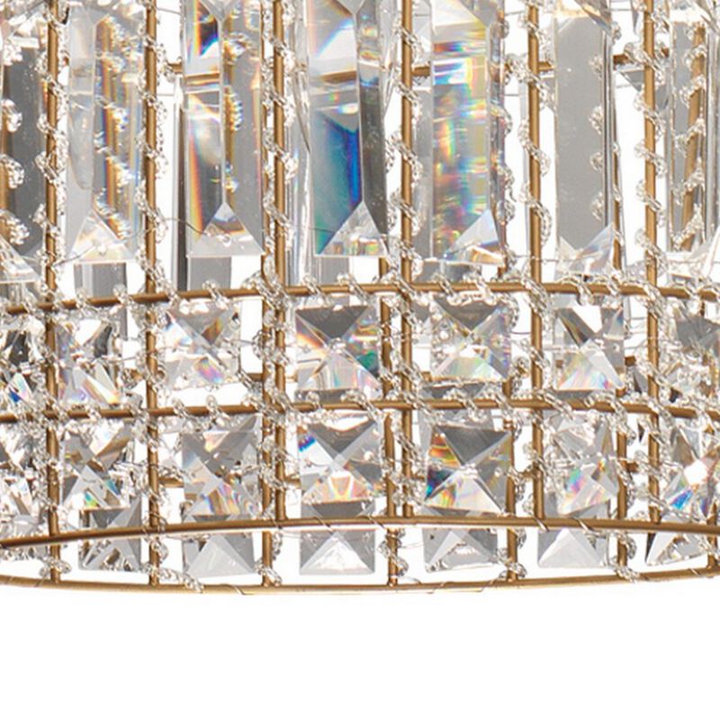 Pendant Chandelier with Dome Metal Frame and Crystal Accents, Gold-Benzara