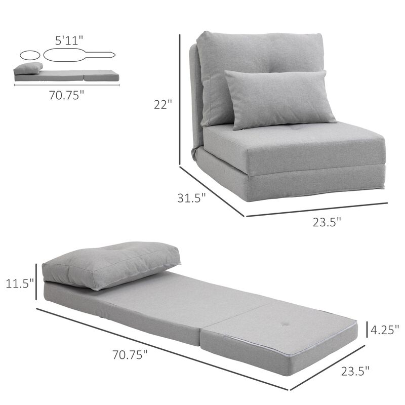 Light Grey Floor Seat: Convertible Folding Chair/Sofa Bed