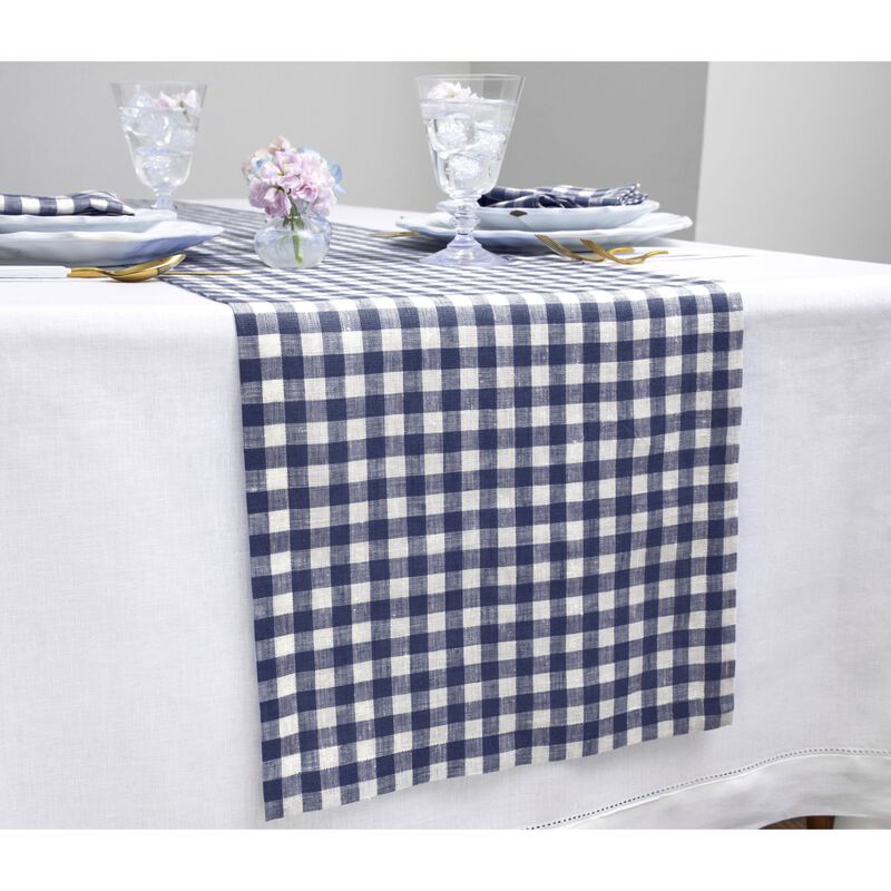 Solino Home 100% Pure Linen Table Runner | Gingham Check
