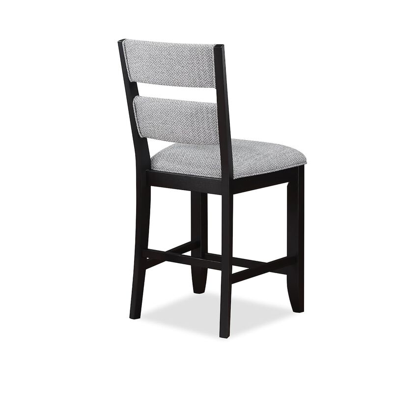 Kara 26 Inch Counter Height Chair Set of 2, Wood Frame, Upholstered, Gray - Benzara