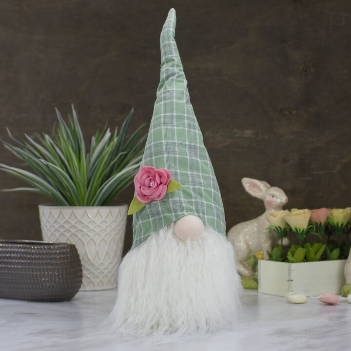 20" Green and White Plaid Spring and Easter Gnome Head Table Top Decor
