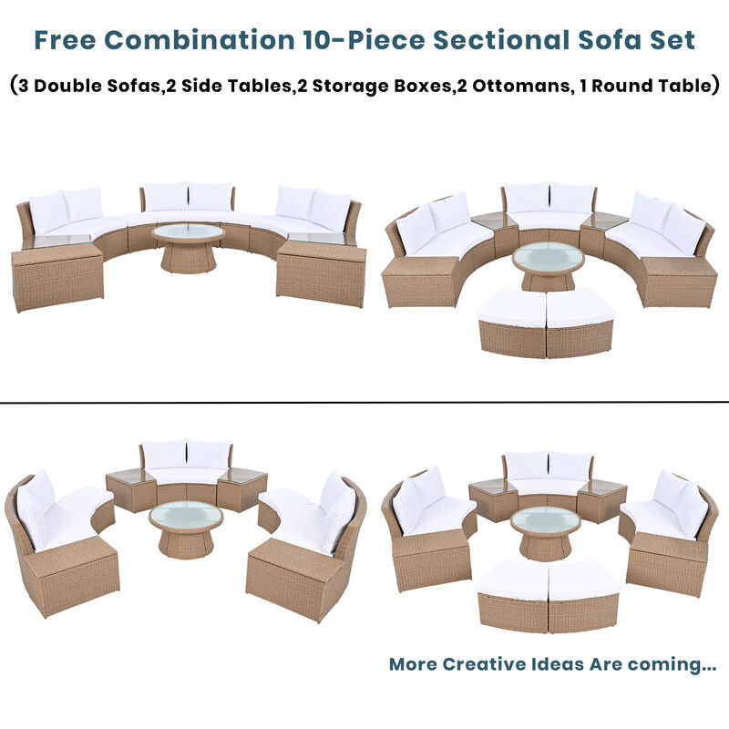 Merax Outdoor Sectional Half Round Patio Rattan Sofa Set