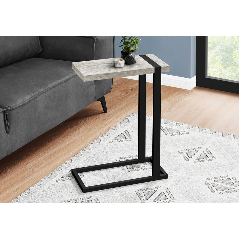 Monarch Specialties I 2858 Accent Table, C-shaped, End, Side, Snack, Living Room, Bedroom, Metal, Laminate, Grey, Black, Contemporary, Modern