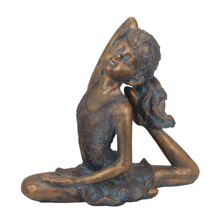Giana Outdoor Garden Girl Figurine, Yoga Pose, Bronze Resin, 19 Inch - Benzara