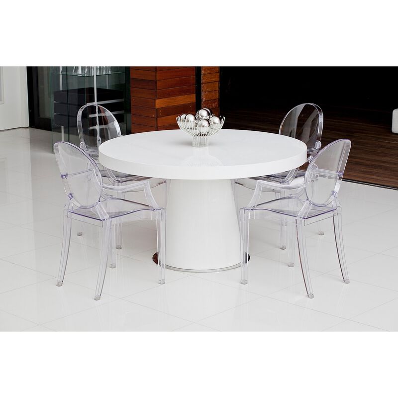 Nili Set of 4 Dining Armchairs, Oval Shape Back, Molded Seat, Clear Finish - Benzara