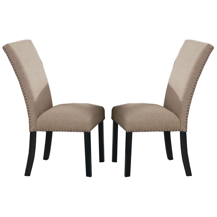 Wooden Side Chairs with Nailhead Trims, Set of 2, Beige and Black-Benzara
