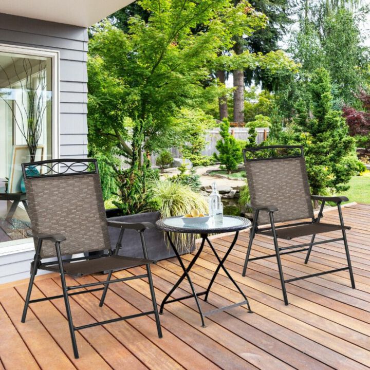 Hivvago Set of 2 Patio Folding Chairs Sling Portable Dining Chair Set with Armrest