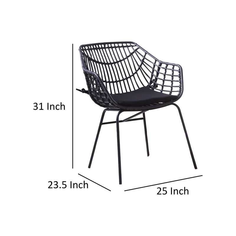 Niya Patio Chair Set of 2, Polyester, Black Steel, Outdoor Rattan Wicker