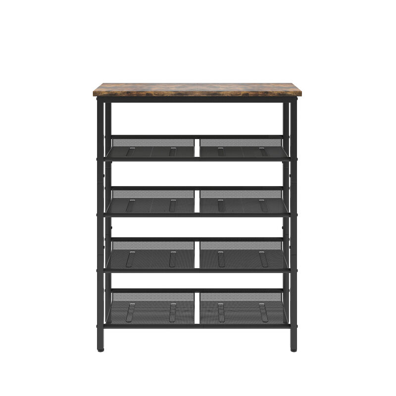 Adjustable 5-Layer Industrial Shoe Rack with Mesh Shelves