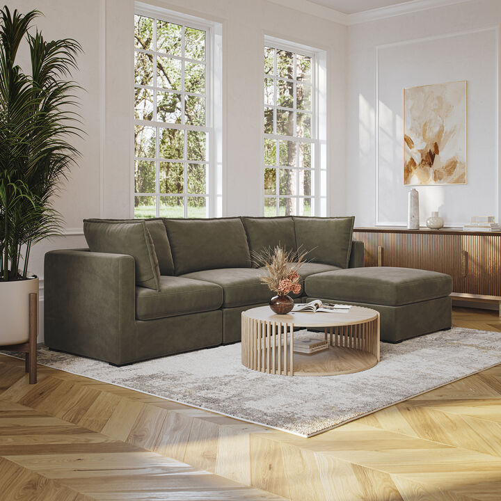 Bennett 4 Piece Flange Seam Modular Sofa  - Olive Green Velvet