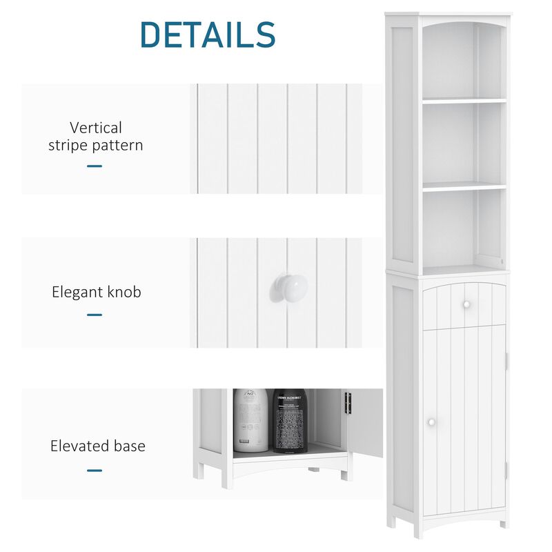 Tall Bathroom Organizer: 67" White Freestanding Linen Tower Cabinet