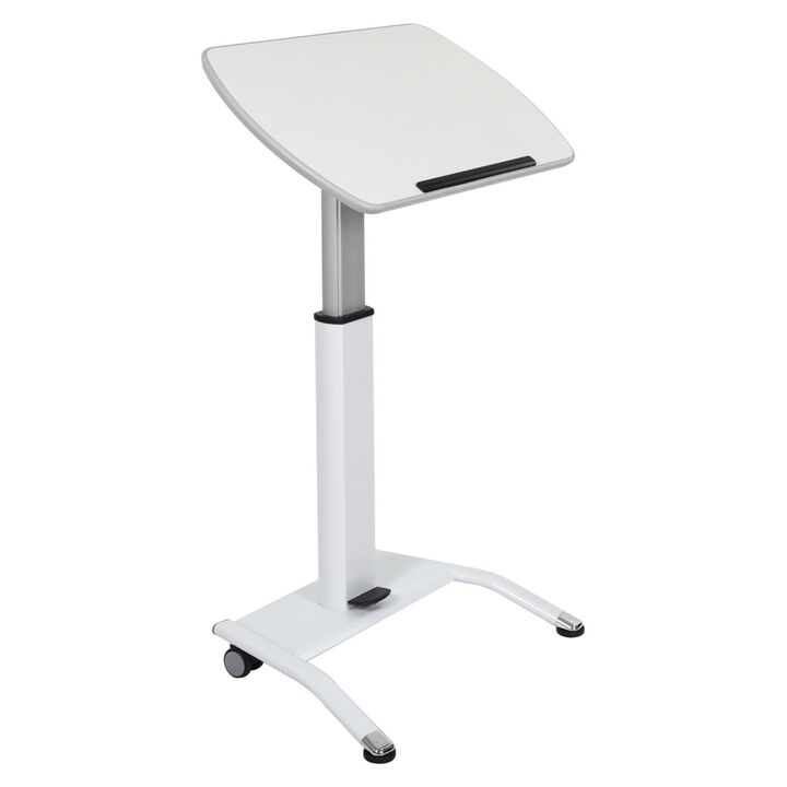 Ergode Height Adjustable Rolling Presentation Lectern with Integrated Stopper and Pneumatic Foot Pedal, White - Perfect for Office, Education, Training and Healthcare