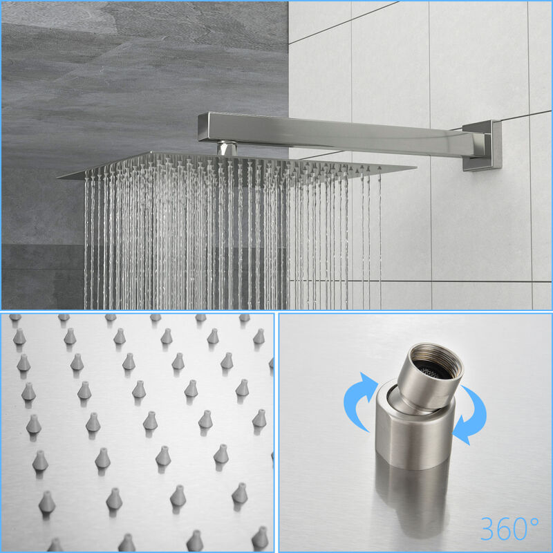 Brushed Nickel Rain Shower System with Adjustable Slide Bar