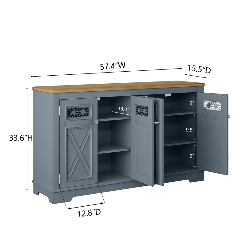 FESTIVO 57.5" Farmhouse Sideboard Buffet Cabinet with 4 Glass Doors