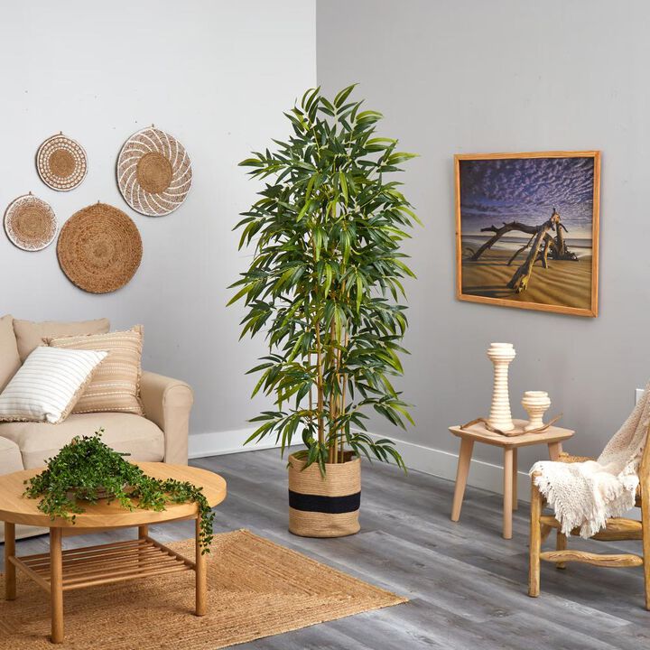 Hivvago 6 Feet Bamboo Artificial Tree with 1024 Bendable Branches in Handmade Natural Cotton Planter