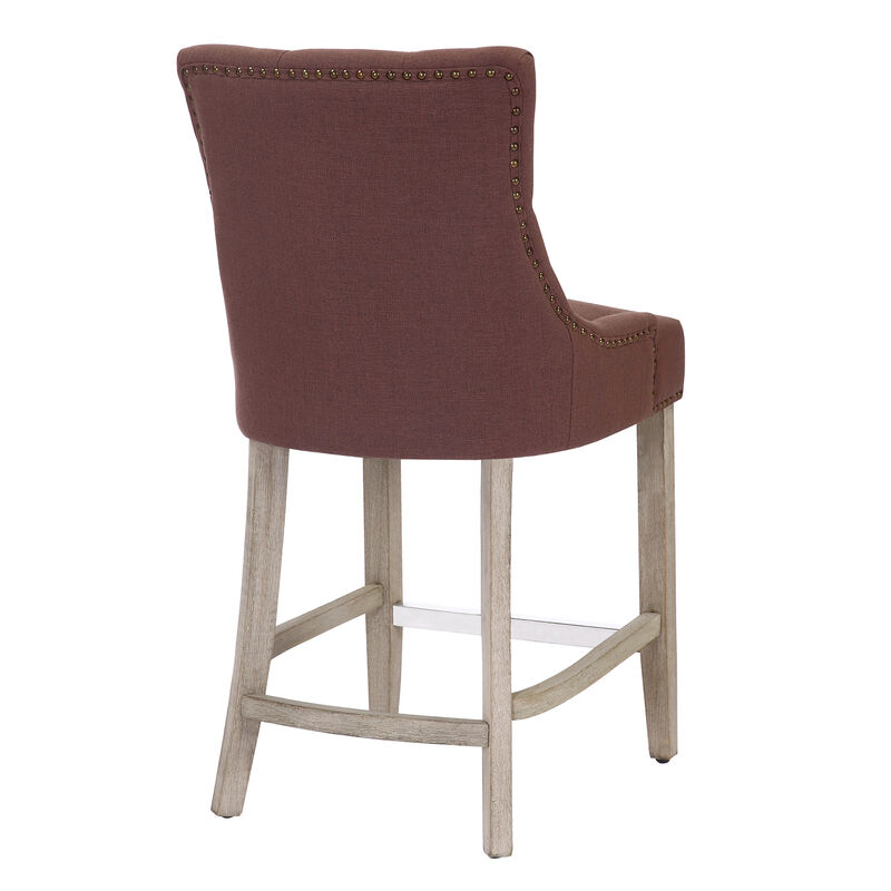 WestinTrends 24" Linen Fabric Tufted Upholstered Counter Stool