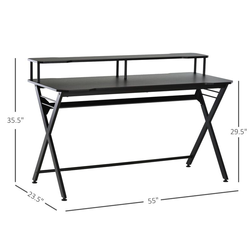 Black Gamer's Paradise: 55" Racing Style Desk with Monitor Stand