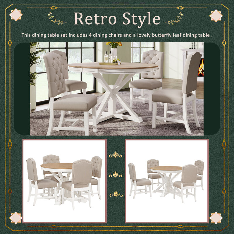 Merax Retro Style Dining Set with Extendable Table and 4 Chairs