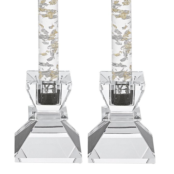 Hivvago Hand Crafted Crystal Pair Of Handcrafted Candle Holders