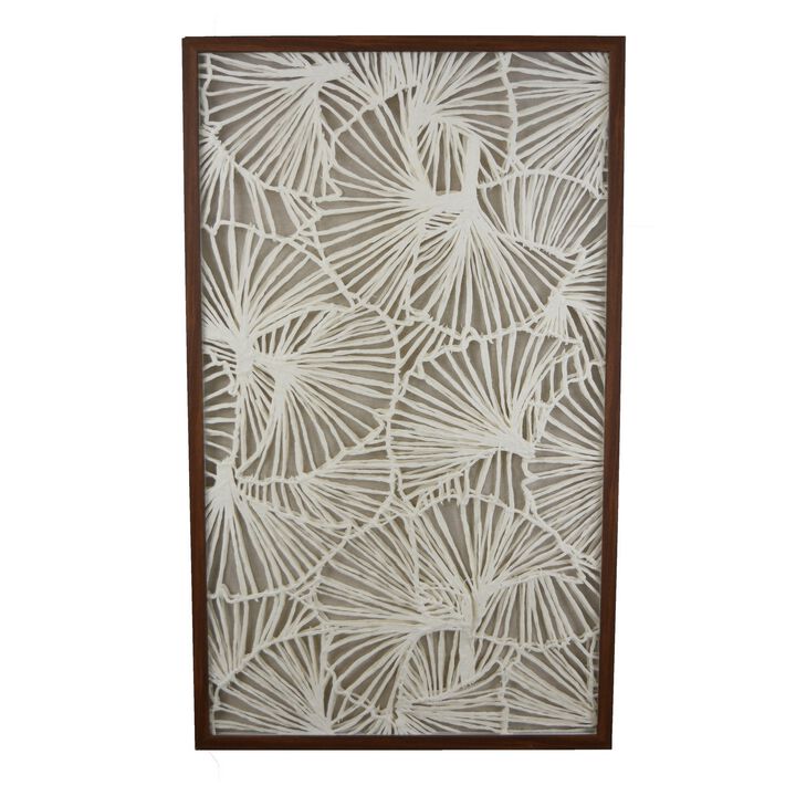 Rectangular Abstract Wall Decor, 24 x 40, Brown, White Natural Fiber - Benzara