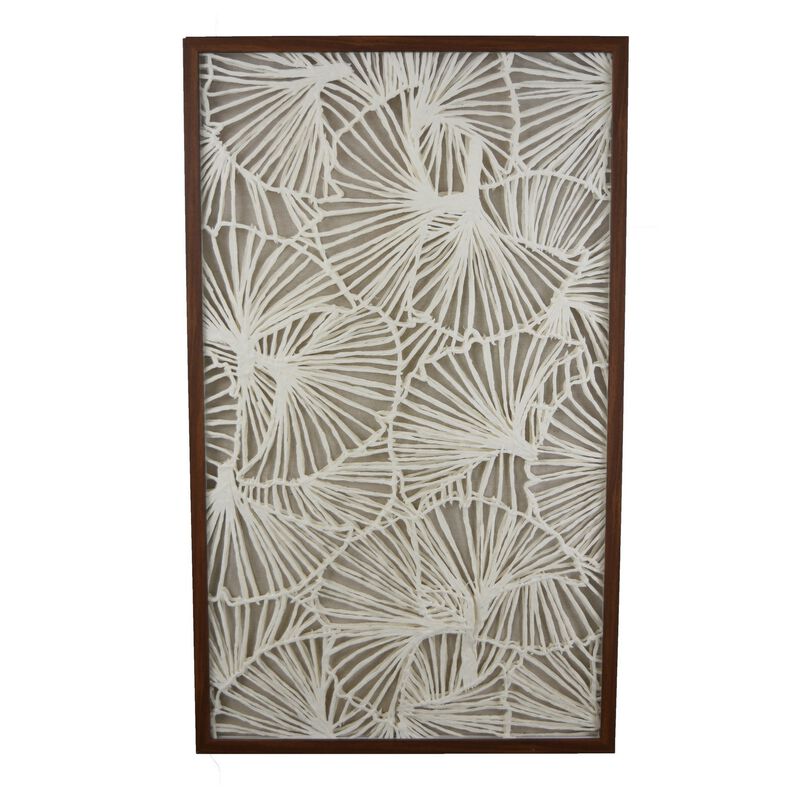 Rectangular Abstract Wall Decor, 24 x 40, Brown, White Natural Fiber - Benzara