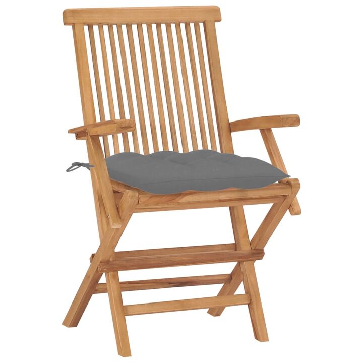 vidaXL Garden Chairs with Gray Cushions 2 pcs Solid Teak Wood