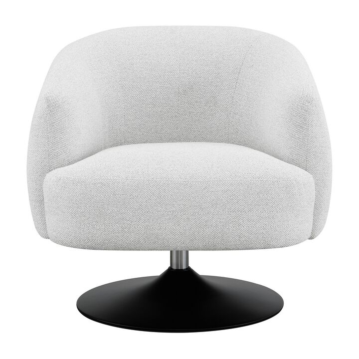 32 Inch Barrel Foam Accent Chair, Swivel Pedestal Base, Beige Boucle Fabric-Benzara