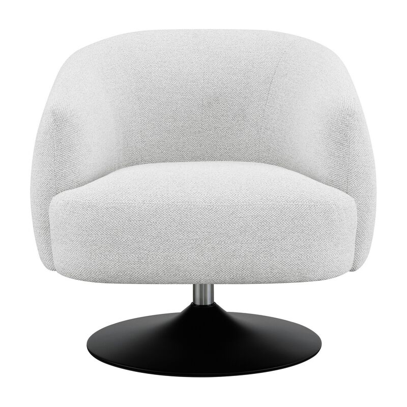 32 Inch Barrel Foam Accent Chair, Swivel Pedestal Base, Beige Boucle Fabric-Benzara
