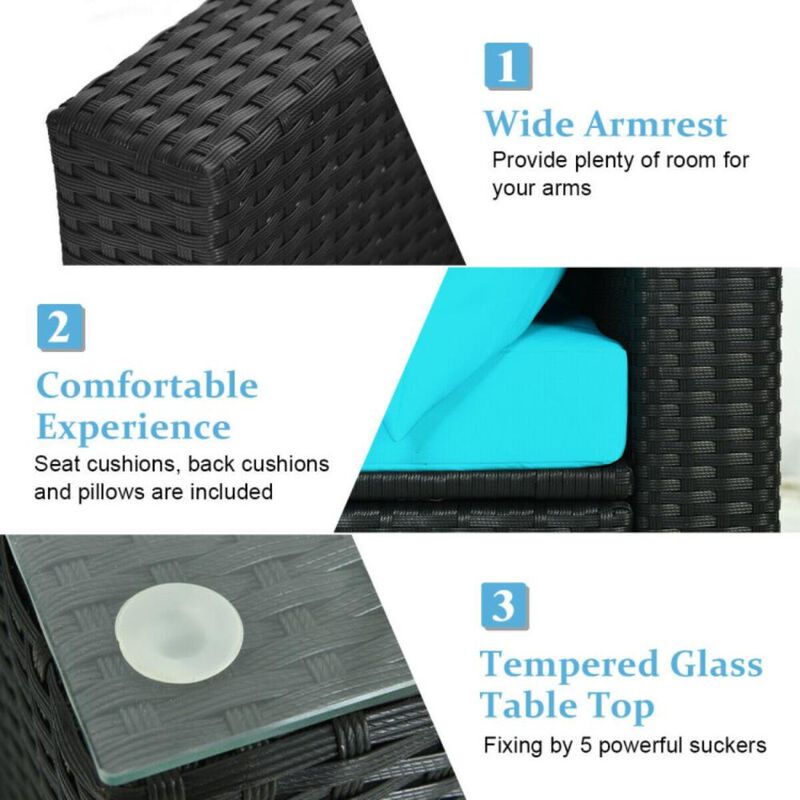 Hivvago 7 Pieces Sectional Wicker Furniture Sofa Set with Tempered Glass Top Coffee Table