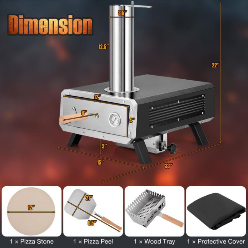 Hivvago Outdoor Pizza Oven Portable Wood Pellet Pizza Stove with 12 Inch Round Rotatable Pizza Stone